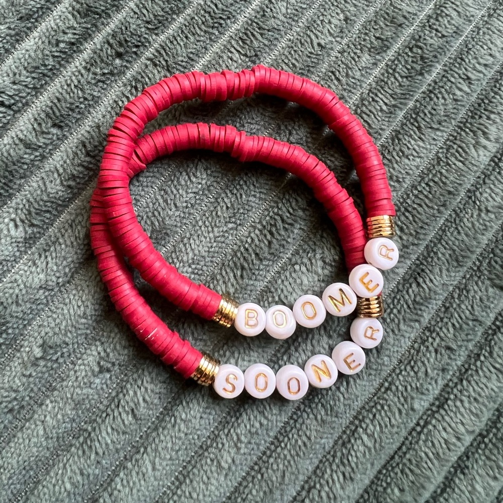 Oklahoma Red 'Boomer Sooner' Beaded Stretch Bracelet Set